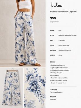 Lulu's Blue Floral Linen Wide Leg Pants